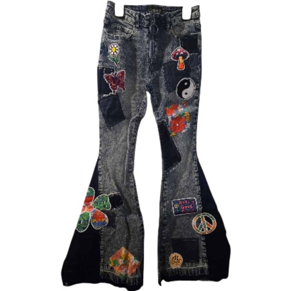 Dolls Kill Boho Lift Your Spirits Patchwork flare jeans - Picture 3 of 16